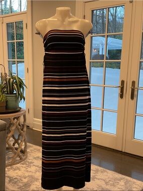 Strapless Multicolor Stripe Maxi Dress  convertible skirt Black/Blue/Pink